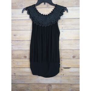 Vintage PerSeption Concept Shirt Large Black Woven Satin Neck Line Ruched Sides